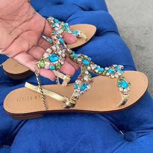 New two strap bejeweled sandals